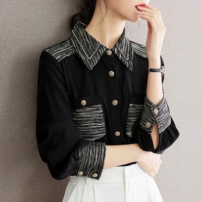 Primavera Outono Design Escritório Senhora Trabalho Desgaste Blusa e Tops Manga Comprida Patchwork Roupas