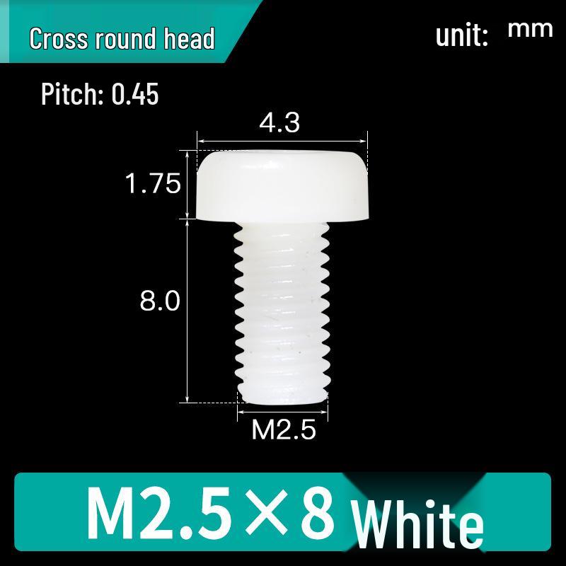 Vite in Nylon PA66 a Testa Tonda - M2, M3, M4, M5, M6, M8 Bullone di Fissaggio in Plastica