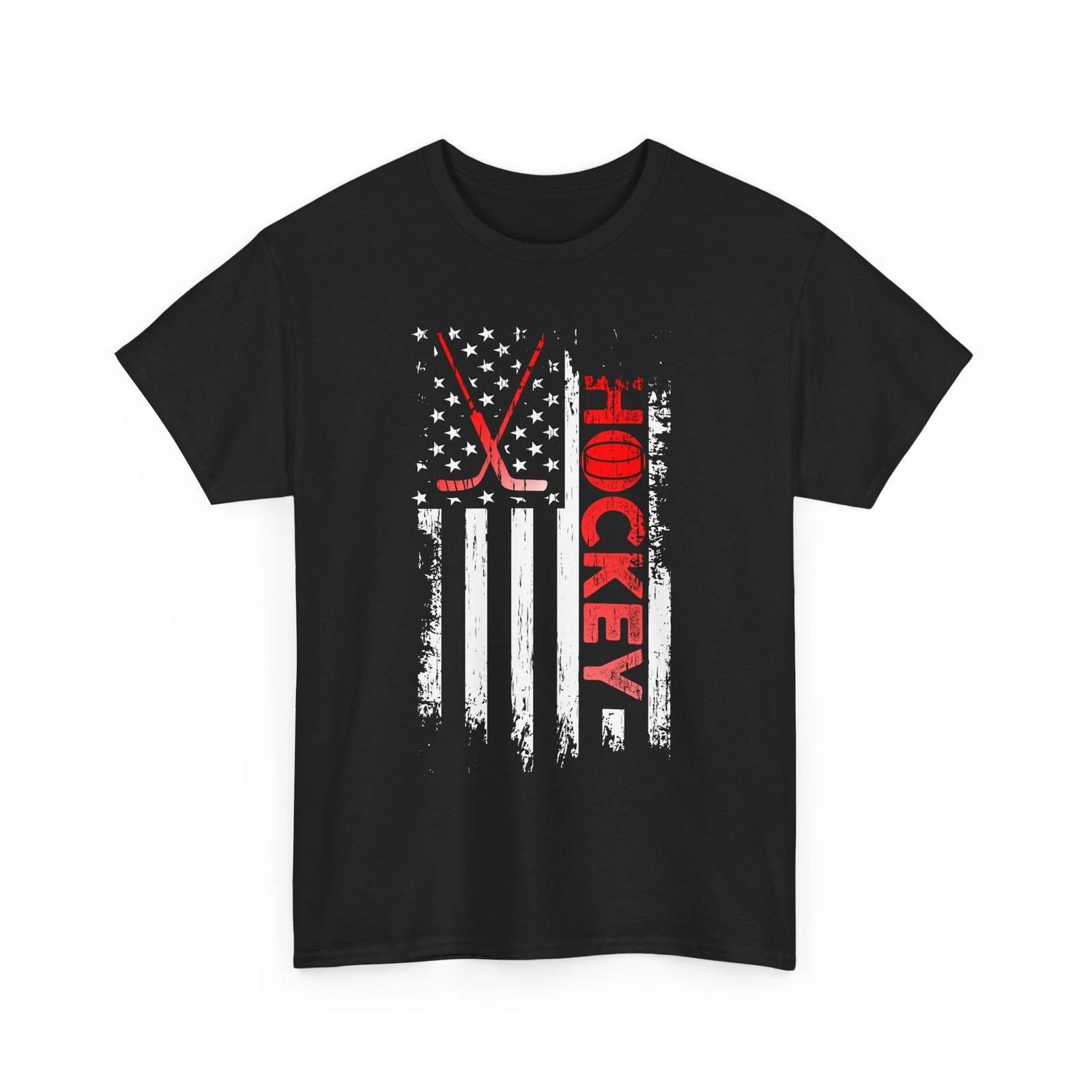 Hockey Shirt, Ice Hockey American Flag Hockey Players Sport Men Dad Shirt L