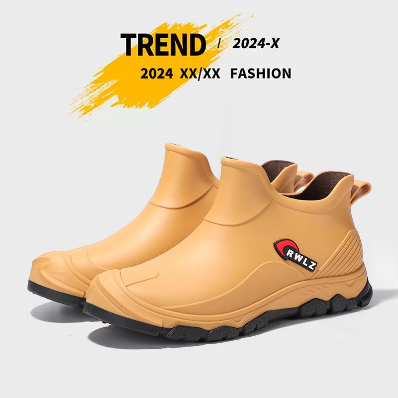 Spring and Autumn Short Rain Shoes Trendy Men's Fashion Rain Boots Urban Outdoor Wading Shoes Waterproof Glue Shoes Fleece Cover Thermal Rubber Shoes