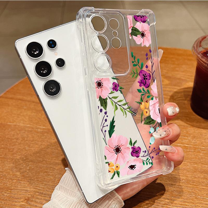 For Samsung S25 Ultra S24 FE S23 A56 A36 A16 A15 A55 A35 Case Shell Floral Pattern Clear Soft Silicone Lens Protection Shockproof Slim Phone Cover