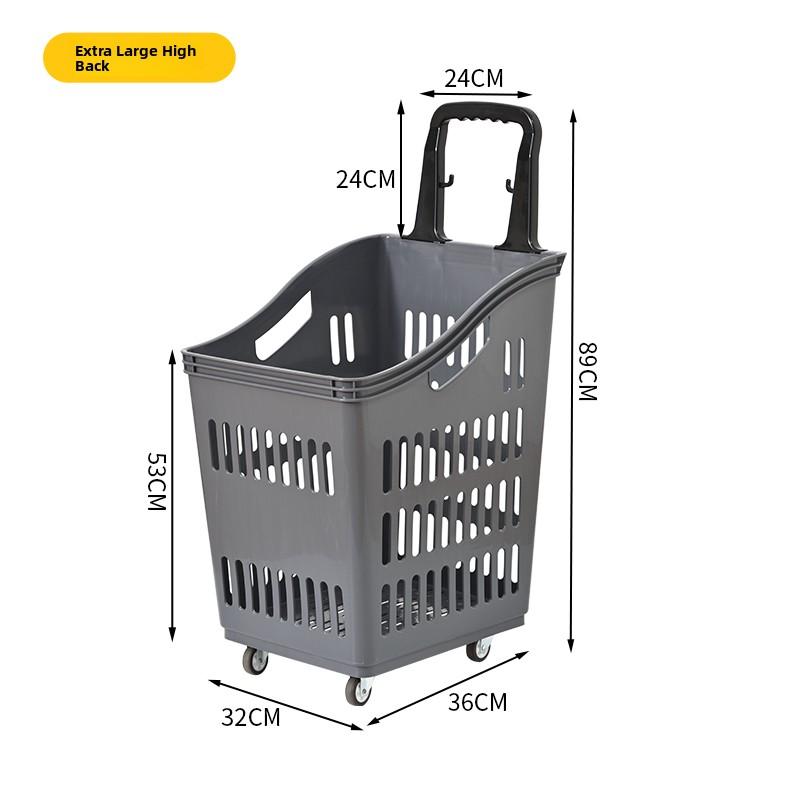Thickened Plastic Shopping Basket with Wheels Handheld KTV Basket Convenience Store Caddy Vegetable Basket Pull Rod Basket