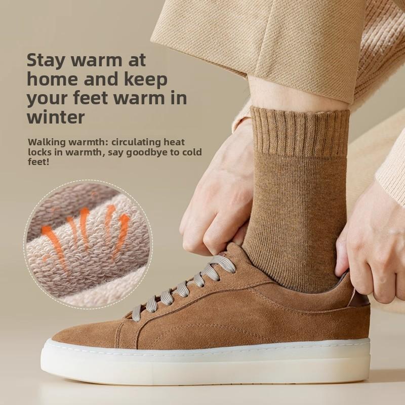 Men in Autumn and Winter with Velvet and Thick Warm Wool Ring Cotton Sweat Absorber Home Sleep Tube Socks
