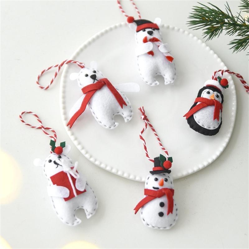 Soft Felt Christmas Tree Decoration Set, 5 Piece Holiday Tree Hanging Ornament With Pre Attached Cords for Tree, Entrydoor, and Festival Wall Display
