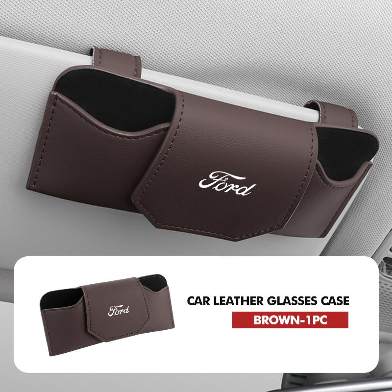 Car Clip On Glasses Case Leather Anti Scratch Visor Holder For Ford Focus mk2 mk3 mk4 Fiesta Ranger Mondeo S-MAX Kuga