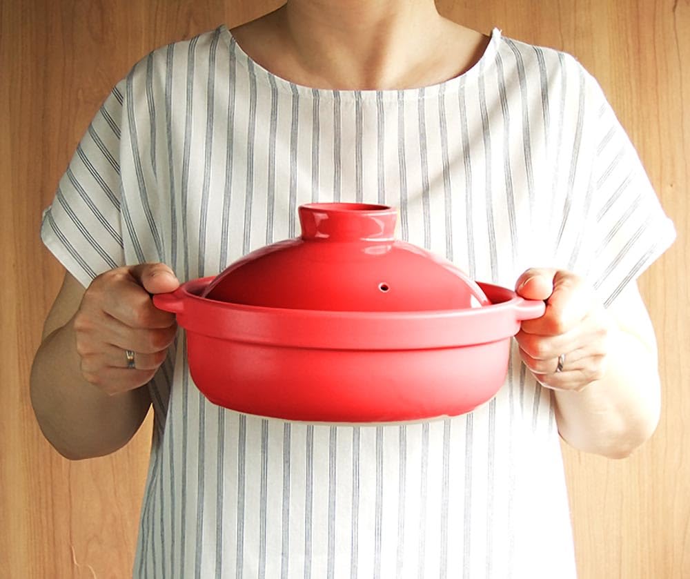 Minosarara Utage Bake Clay Pot for Direct Fire Size for Made In Heat Source Red for Direct Fire Use Use, 7, 1-2 People, Japan, Color