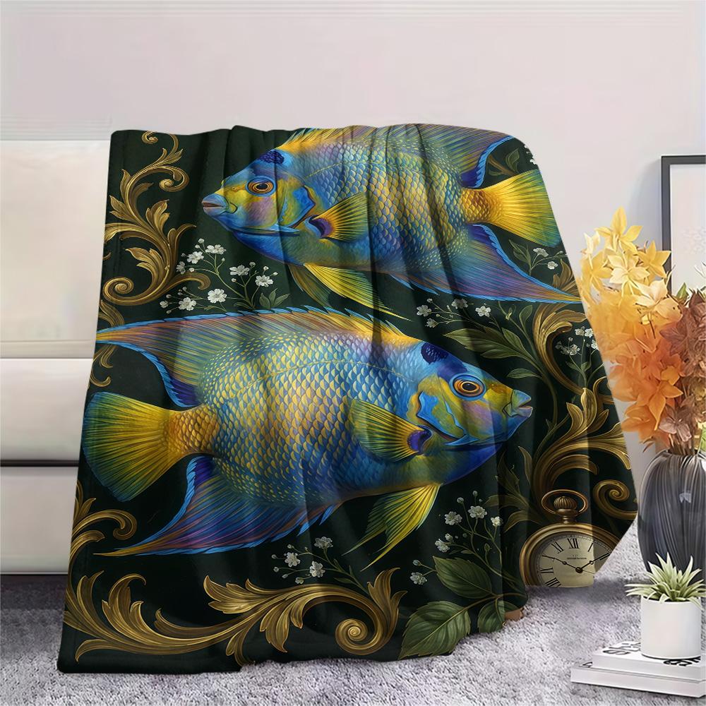 1PC Underwater World Print FlAannel Blanket, High Quality Comfortable for All Seasons, Home Decor, Warmth and Comfort