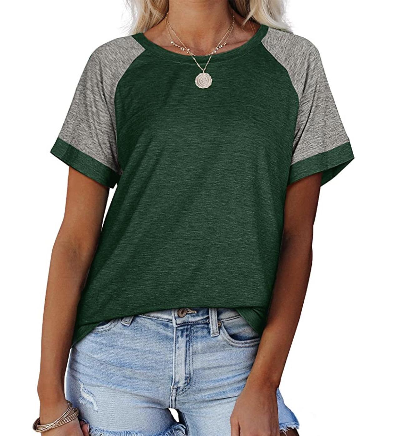 

Женская летняя повседневная однотонная свободная футболка с коротким рукавом и круглым вырезом, женский топ L зелёный