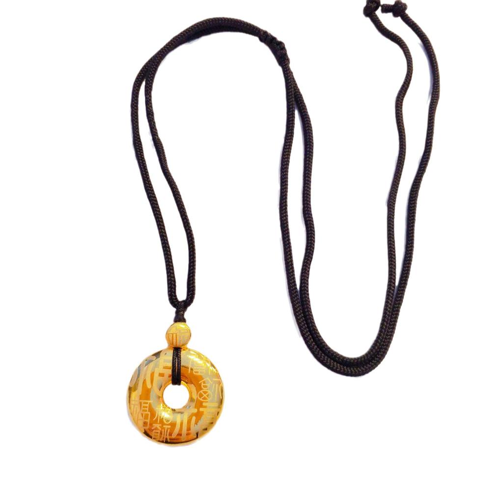 Gold-Plated Hundred Blessings Pendant Necklace - Lucky Bead & Safety Buckle Retro Chinese Style
