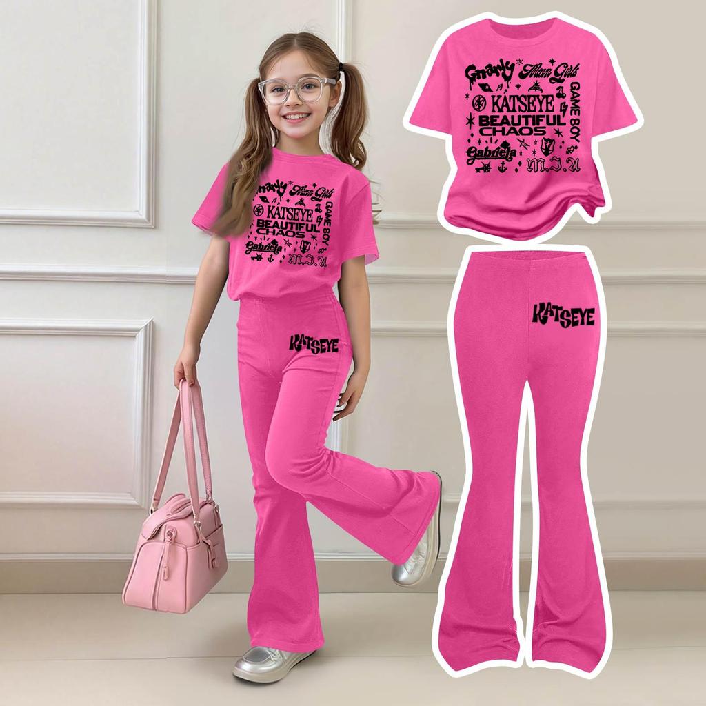 Girls Casual Short Sleeve Printed Outfit Set for Daily Summer Wear