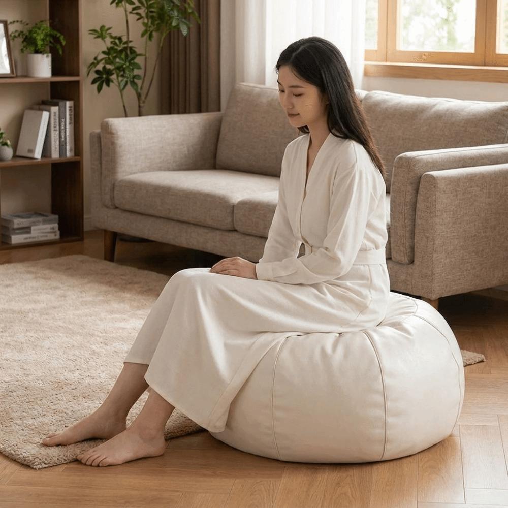 Round Footstool Cover Leather Seat Cushion Cover Versatile Pumpkin Pouf Cover Meditation Room