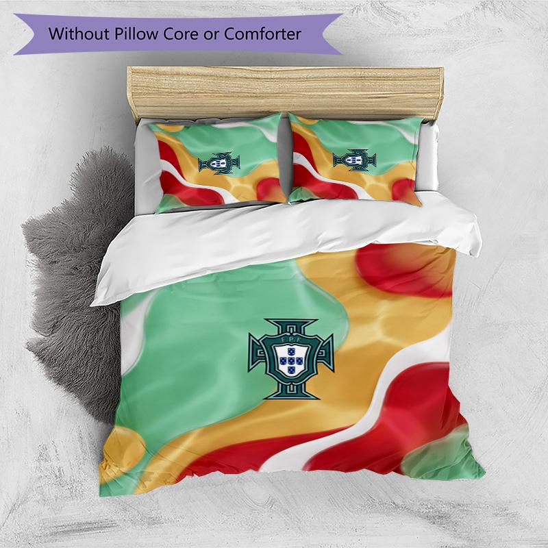 Set Biancheria da Letto Stampata Calcio Portogallo 3 Pezzi Set Copriletto Traspirante Accogliente come Regalo per la Casa Nuova o per le Feste