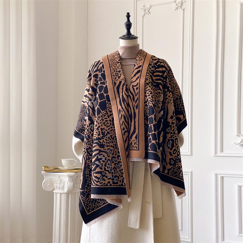 Winter Cashmere Scarf for Women Luxury Warm Shawl Leopard Print Windproof Cape Pashmina Handerchief Designer Female Scarf