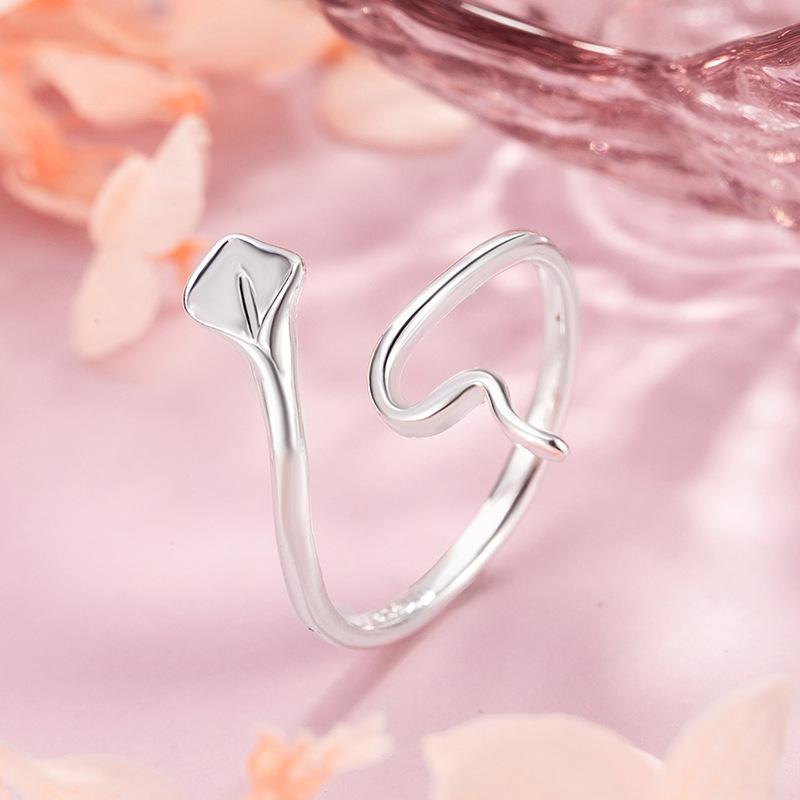 925 Sterling Silver Jewelry Luxury Calla Flower Open Finger Rings for Women Wedding Party Jewelry For Girls Friend Gift