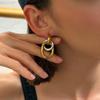 New Vintage Stainless Steel Double Circle Stud Earrings for Women Simple Irregular Elliptical Earrings Waterproof Jewelry
