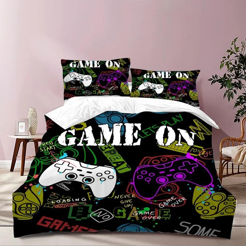 Gamepad Controler Bedrom Beding Sets for Young Boys Ten Gaming Soft Duvet Cover Set Twin Sized Dimensions,Play Video Games Warm Comforter Cover Bed