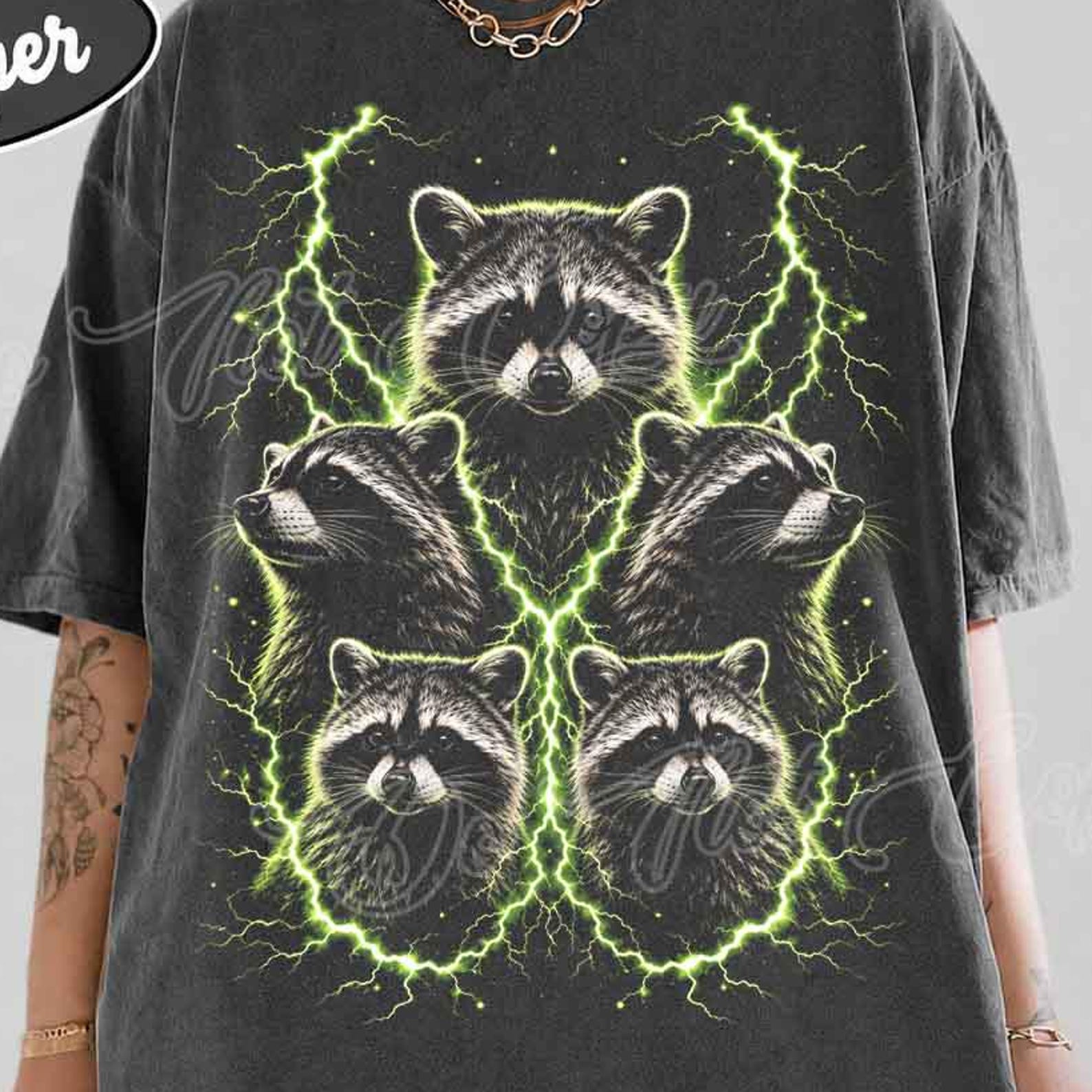 Neon Raccoon Shirt, Vintage Wildlife Graphic Tee, Lightning Raccoon Shirt, Forest Animal Tee, Retro Nature Shirt, Woodland Animal Gift M