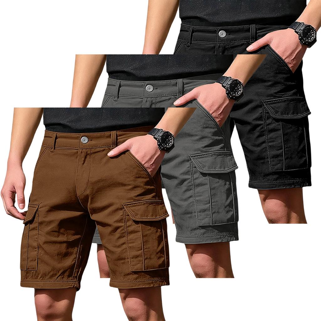 Men's Cargo Shorts 3-Pack with 6 Pockets, Button and Elastic Waist