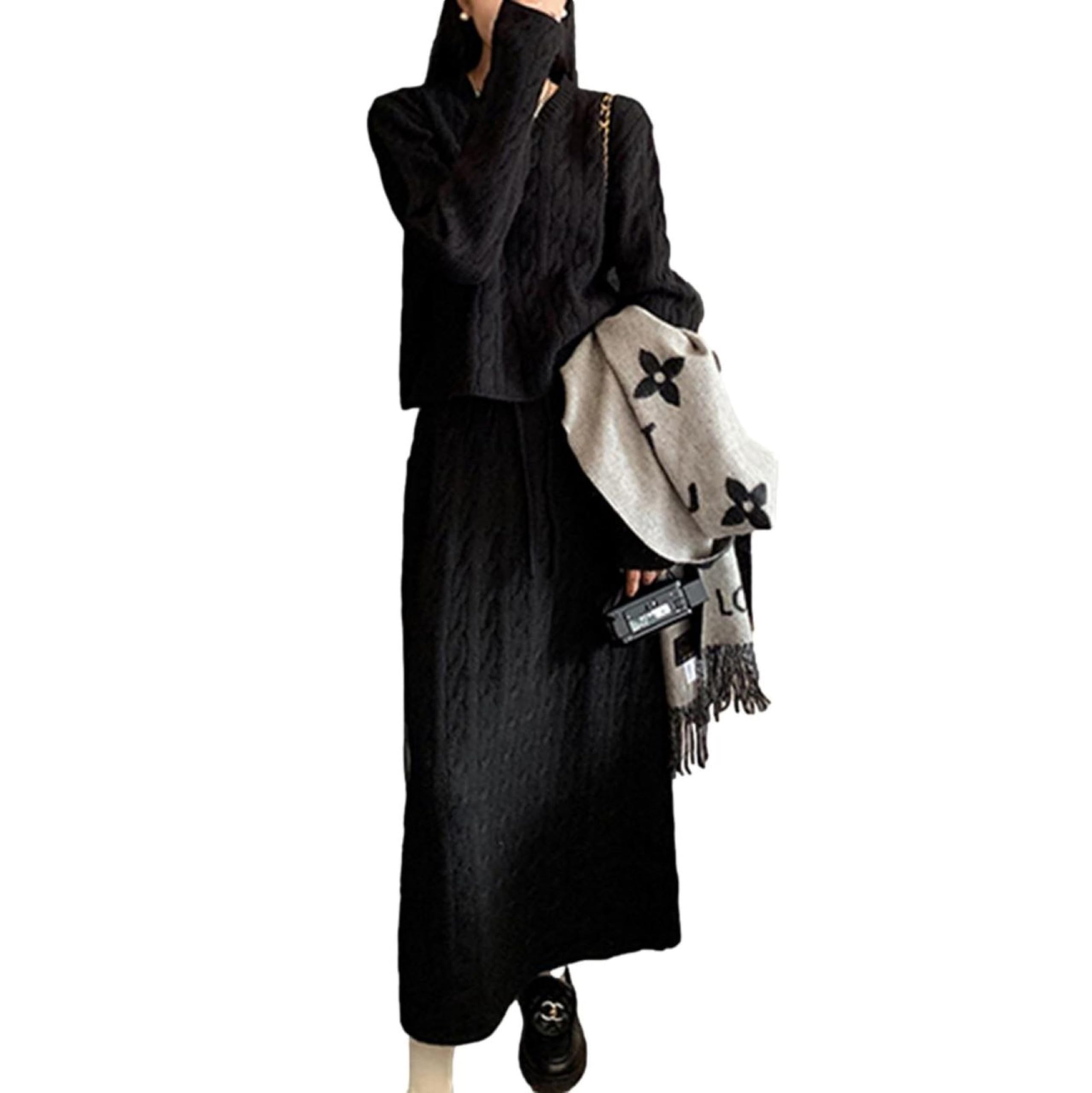 

Knit Set with Cable Knit and Long Black Limited Stock J-Scott Women s 2-Piece Skirt, I-Line, (JS117-BK-M) - чёрный