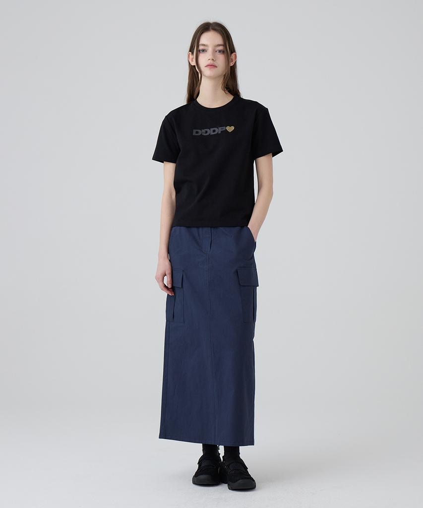 Dangled Drop Dgdp Cotton Maxi Skirt_Navy