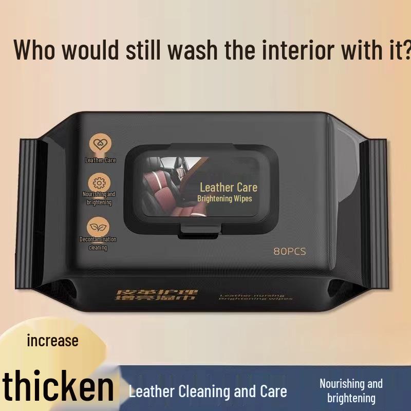 Car Interior Leather Care Wipes - Dashboard & Stain Removal, Shine Enhancement