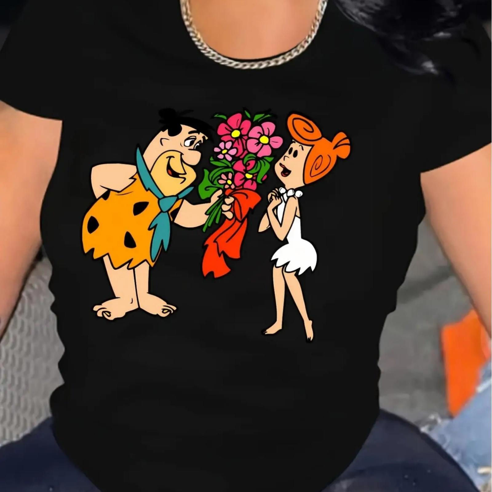 

Women s Casual Summer T-Shirt with Cartoon Print - Crew Neck, Short Sleeve, hine Washable XXXXXL різнокольоровий