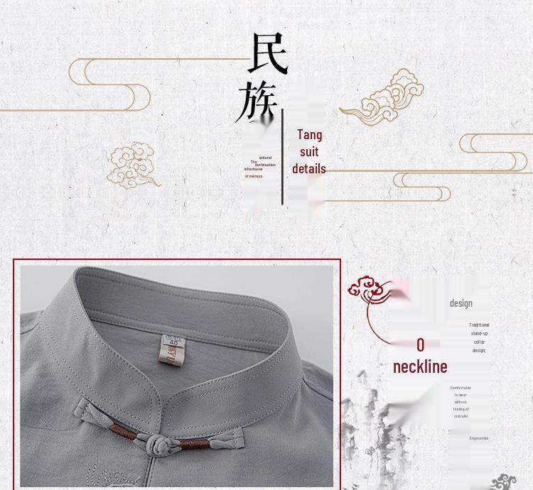 Chinese Cotton-Linen Men's Short-Sleeve Tang Suit - Summer Tai Chi Shirt for Middle-Aged and Elderly