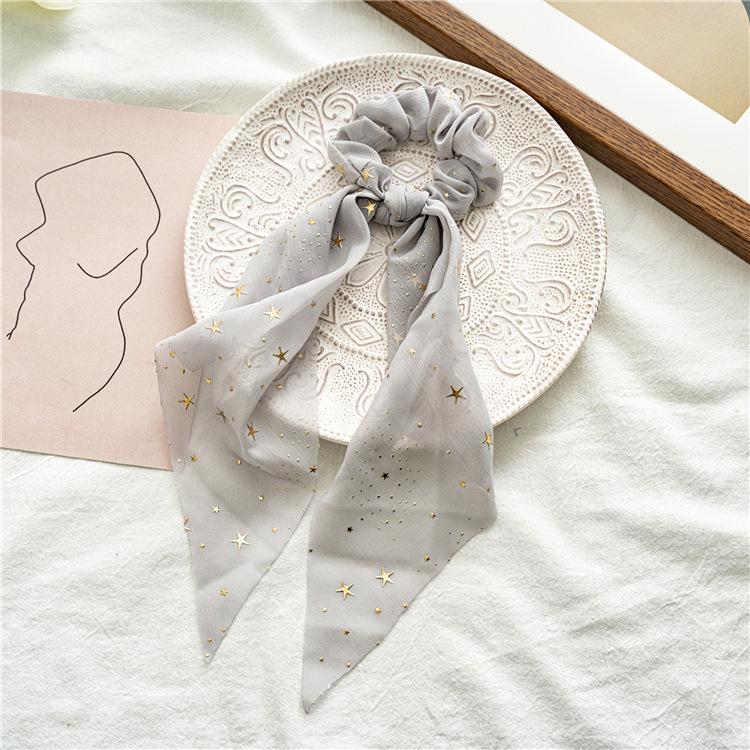 Fashion Print Bow Scrunchies Chiffon Elastic Hair Woman Bands Star Silk Hair Ties Ponytail Bow Design All-match Hair Accessories