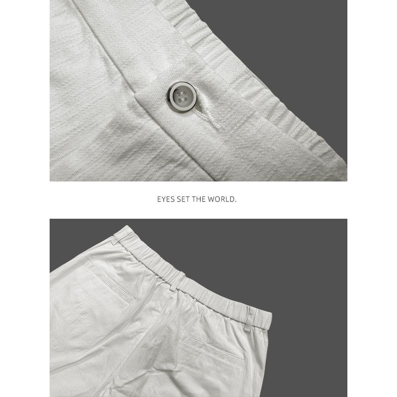 Menseye Men's White Casual Dress Pants, Textured, Slightly Wide, Loose Fit, Versatile, Elastic Waist, Slimming, New Product