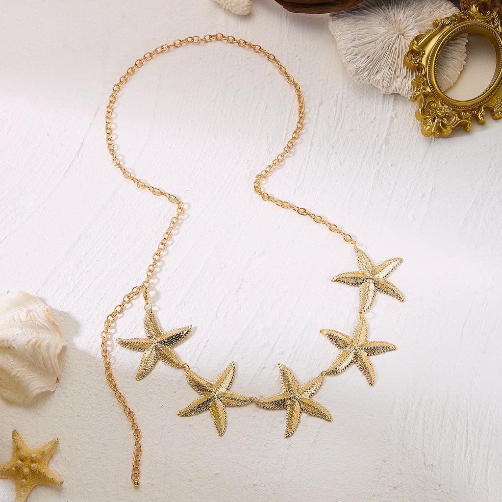Ocean Style Vintage Metal Star Starfish Waist Belly Belt Chain for Women Fashion Boho Summer Beach Bikini Body Jewelry Accessory