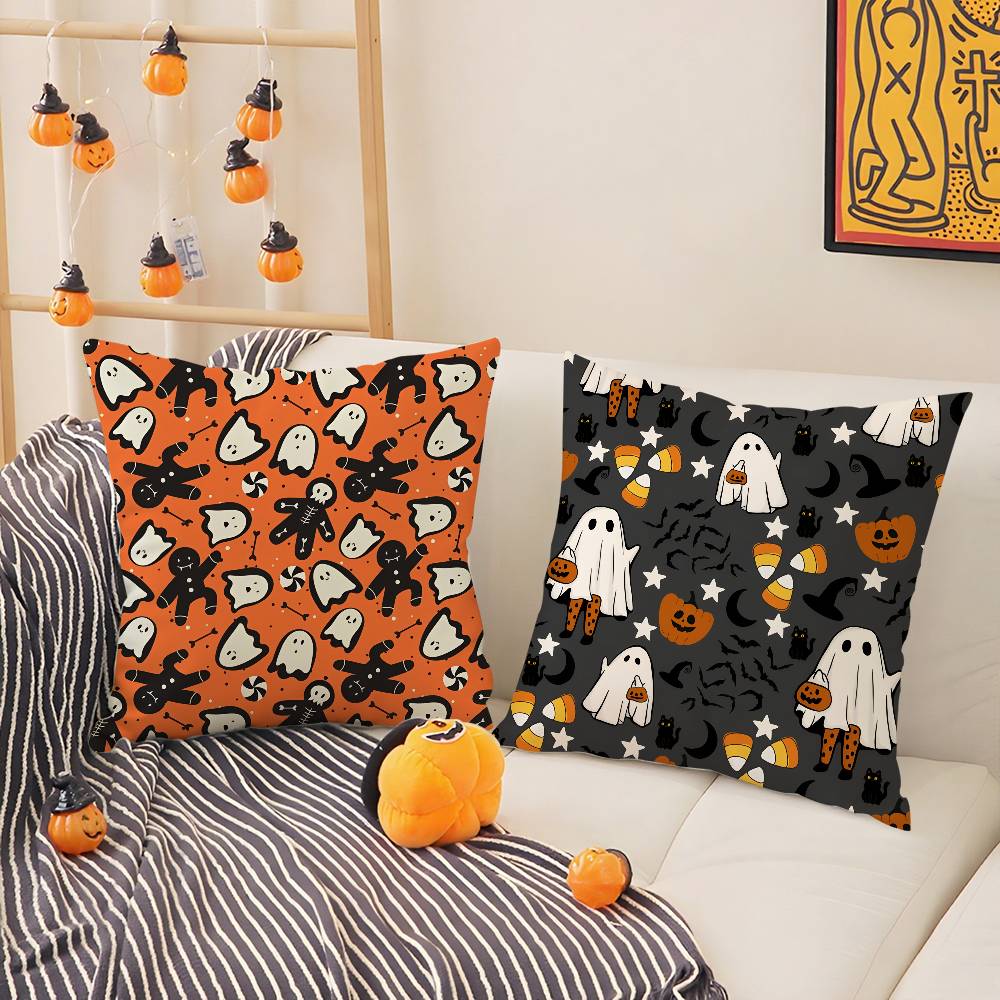Cute Spooky Halloween Pumpkin Pillow Case Sofa Living Room Bedroom Double-Sided Printing Square Cushion Nap Time Cushion Cover