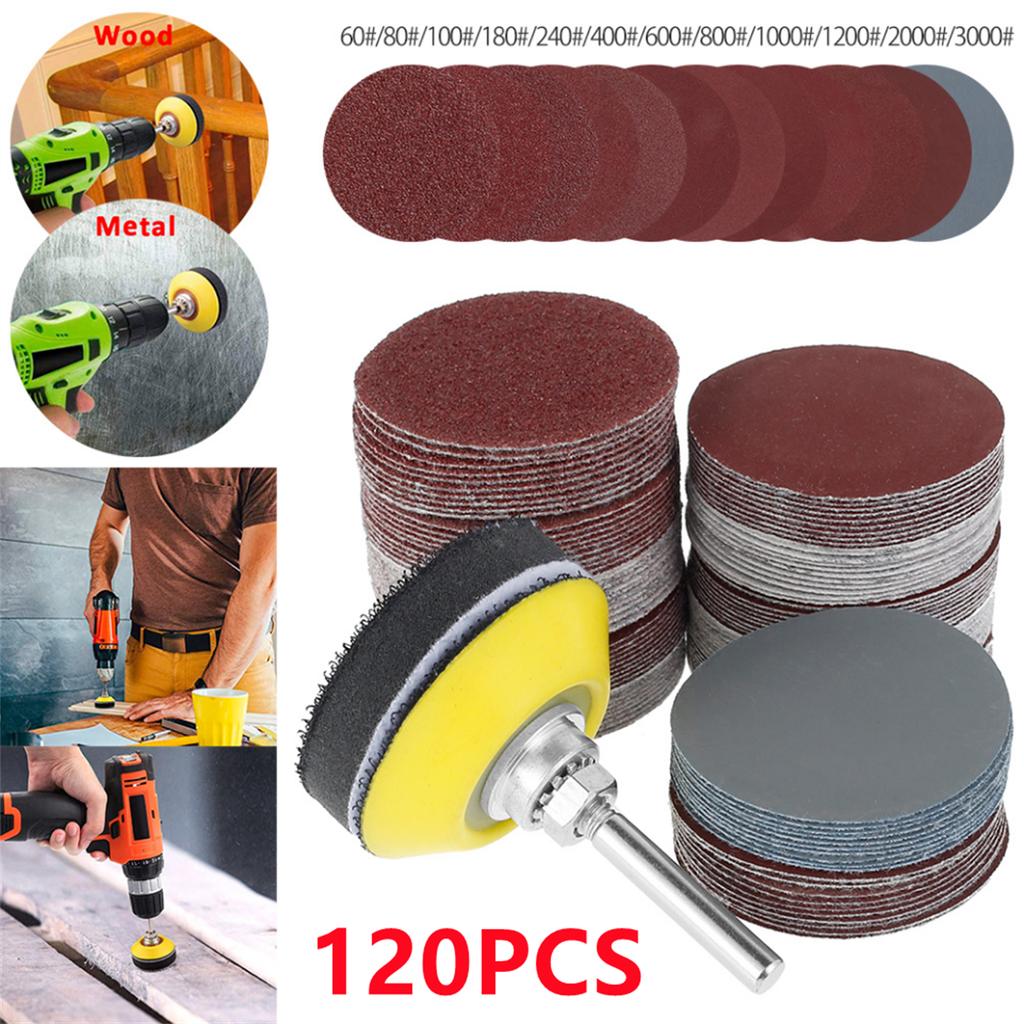 120 Stück 50mm Schleifpapier Sortiment 60-3000 Körnung Schleifscheibe Pad Set 2 Zoll Für Bohrer Schleifer Rotationswerkzeuge Mit Scheibenstiel Polster