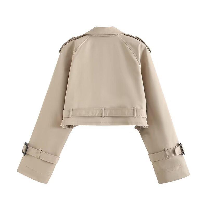 Spring, New Women's Jacket Casual Style Loose with Belt Long Sleeve Short Trench Coat Top