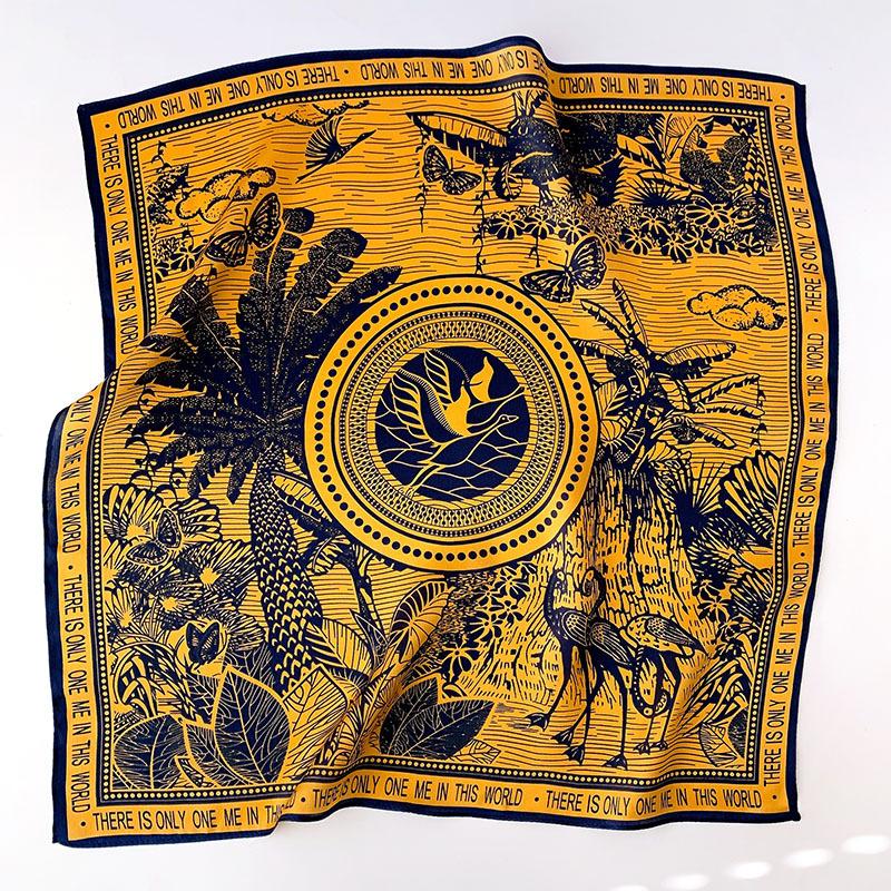 Retro silk printed small square scarf silk scarf women s spring and autumn fashion mulberry silk decorative small scarf summer neck protection 53*53cm жёлтый