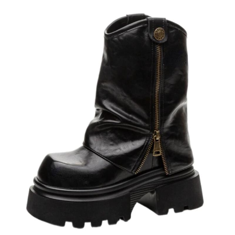 

Модные 13-сантиметровые ботильоны до щиколотки, ботинки-чулки, сапоги из натуральной коровьей кожи, слипоны, женские осенние мотоциклетные весенние женские модные мокасины 34 чёрный