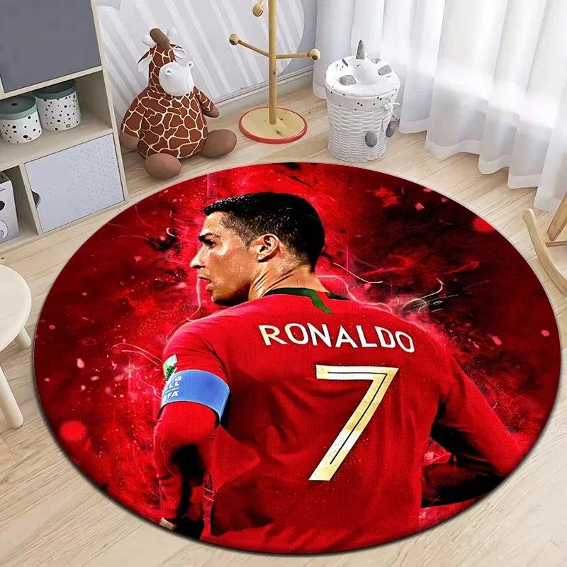 Football Star Design Round Carpet - Non-Slip Flannel Rug for Living Room, Camping, Picnic, Yoga, Bedroom, and Area