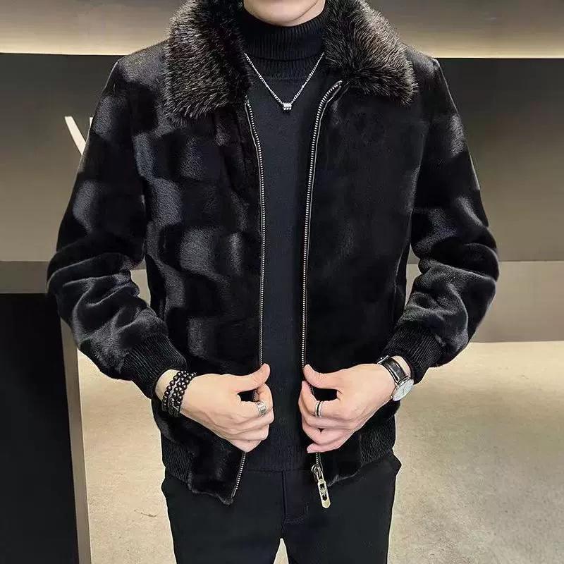 Pánský zimní kabát ze zlaté imitace norkové kožešiny