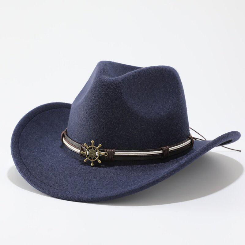New ethnic woolen western cowboy hat metal skull accessories jazz hat fashion versatile top hat