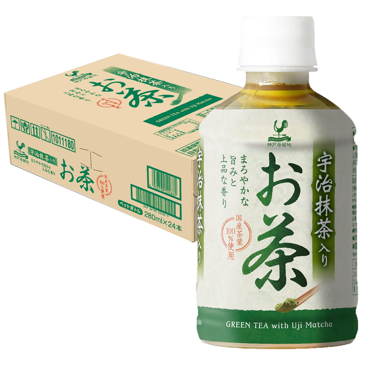 Kobe Foreign Settlement Uji Matcha Green Tea PET 280ml x 24 bottles domestically produced tea no artificial no artificial [100% leaves, flavors,