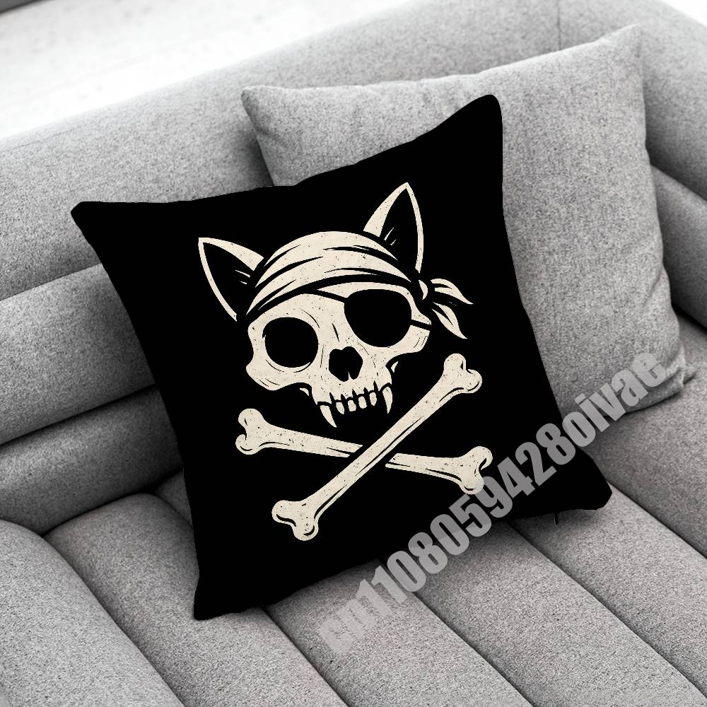 Fish Cat Skull Pirate Jack Rackham Jolly Roger Throw Pillow Case For Decoration 40Cm 45X45Cm Square Bedroom Pillowcase Cover