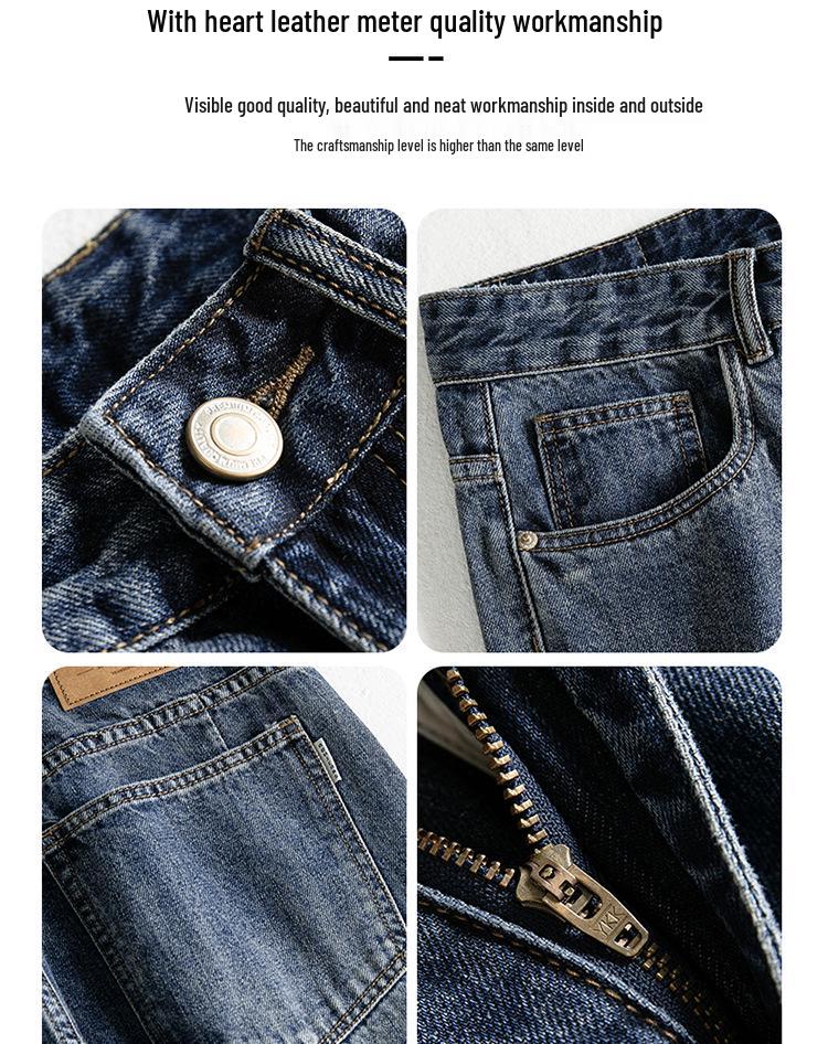 2025 Autumn Men's Blue Straight-Leg Loose Jeans, Fleece-Lined, Plus Size, American Retro Style, Thickened for Warmth.