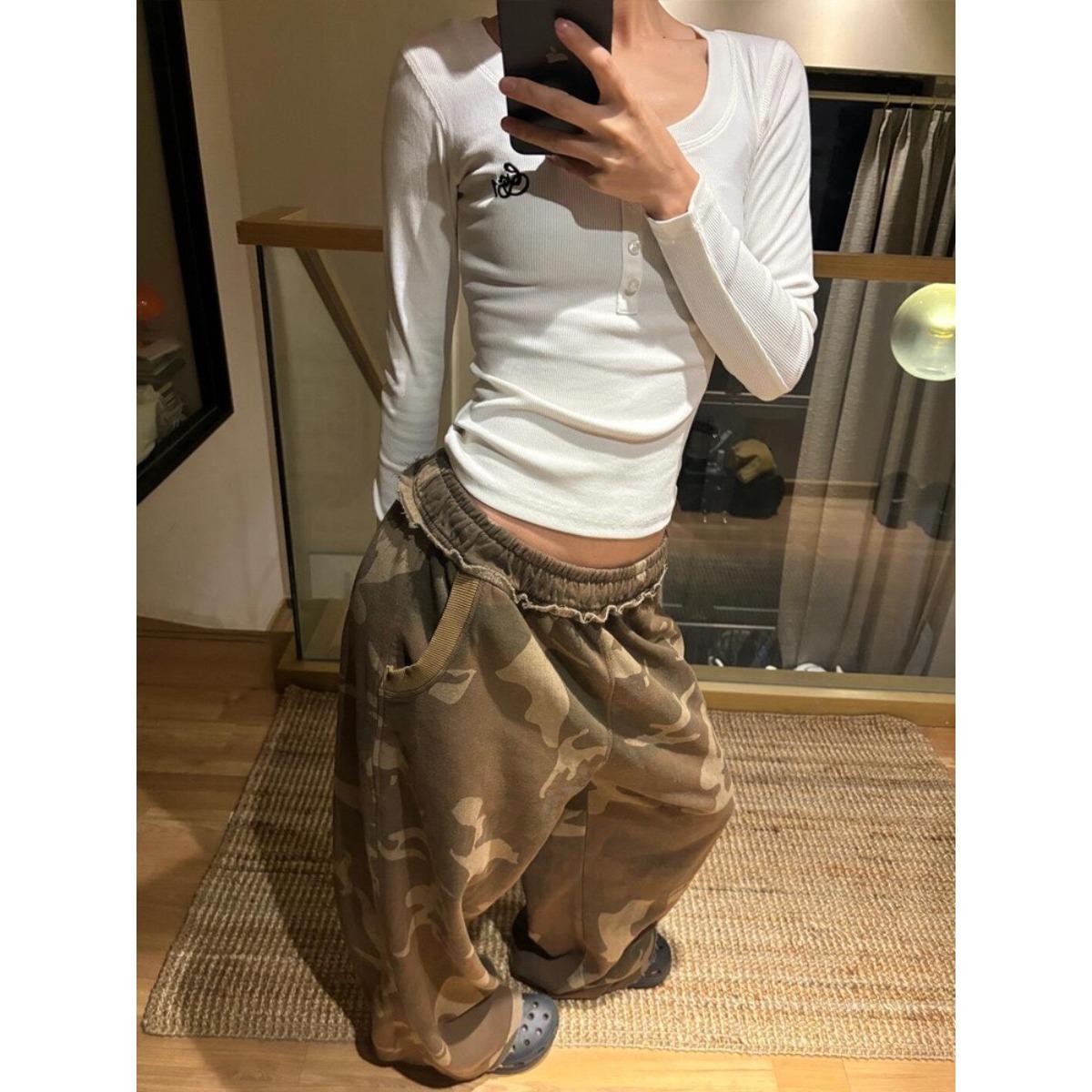 

Камуфляжные спортивные штаны свободного кроя цвета хаки, стильные уличные спортивные штаны прямого кроя, стиль харадзюку, хип-хоп, брюки Y2k, уличная одежда S армия зеленый