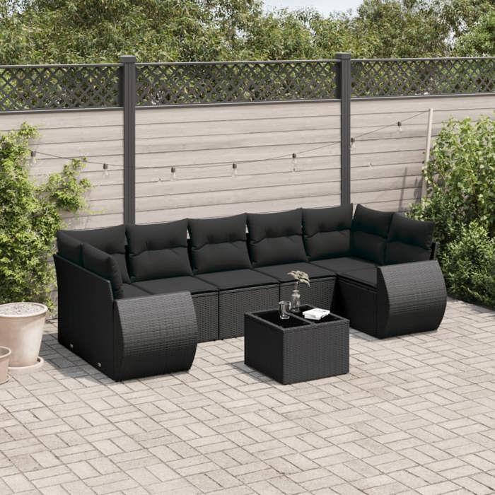 VidaXL Salon de Jardin avec Coussins 8 pcs, Canapés de Terrasse, Ensemble de Meubles de Patio, Mobilier d'Extérieur, Noir 3253472