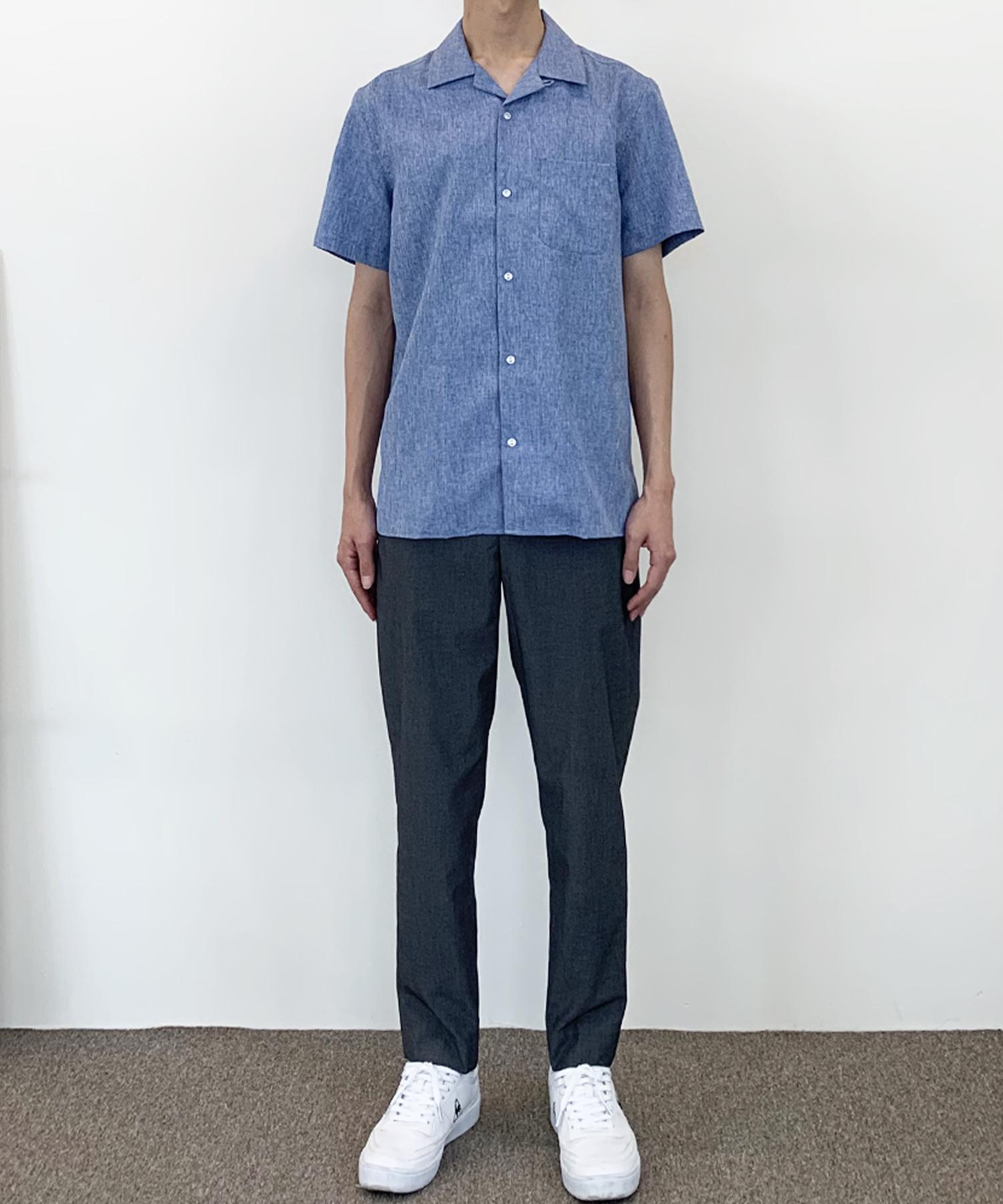The Shirt Studio Blue Loose Fit Chambray Solid Open Collar Short Sleeve Shirt 100