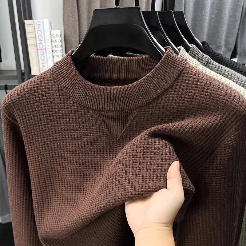 Men's Douyin Bestseller Autumn/Winter Knitwear: Trendy Round Neck Solid Color Jacquard Thick Sweater