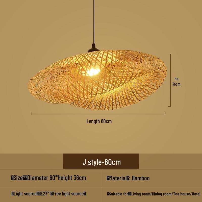 Bamboo Woven Pendant Light - Japanese Lantern for Dining, Restaurant, or Tea Room. Rattan Straw Hat Lampshade with New Chinese Art Design.