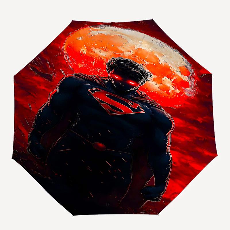 1pc Superman Red Moon Automatic Folding Umbrella - Compact 8-Rib Design, Durable Plastic & Iron1373L