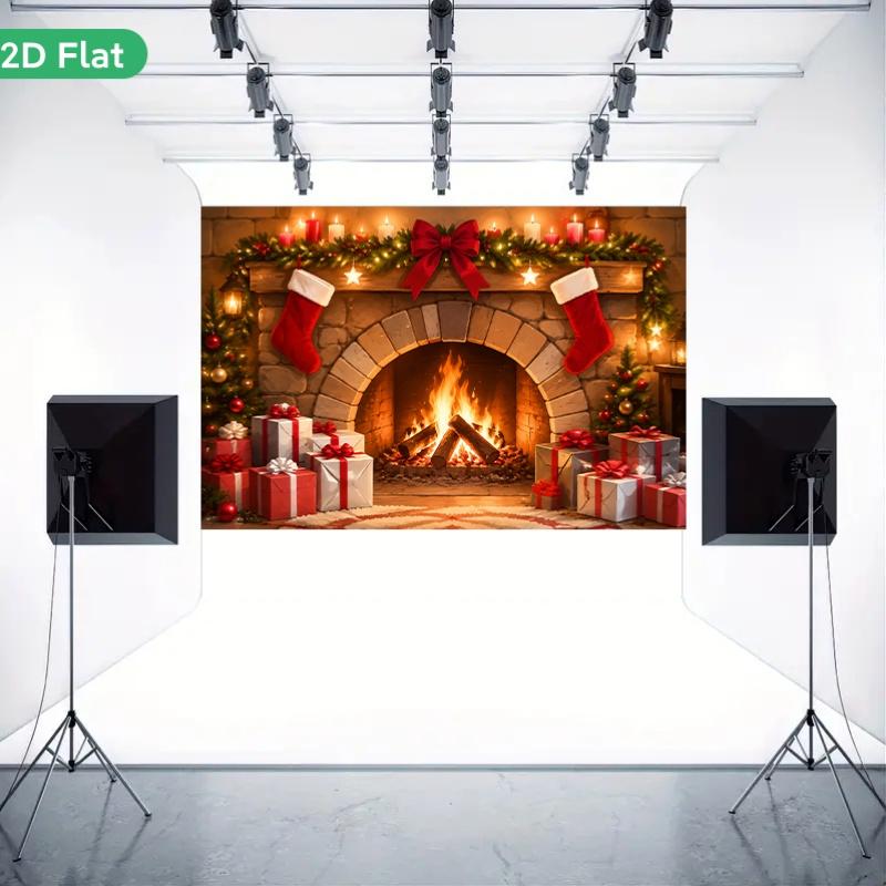 1Pcs Santa Gifts Cozy Fireplace Warmth Decoration Background Christmas Backdrop Decorations For Photo Studio Photo Booth Party