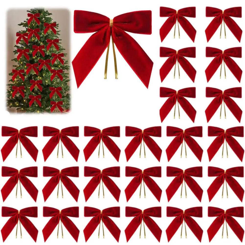 24piece Velvet Christmas Wreath Bow Decorations Festive Ornaments For Christmas Tree Hanging Christmas Party Decoration 9x9 T8U5