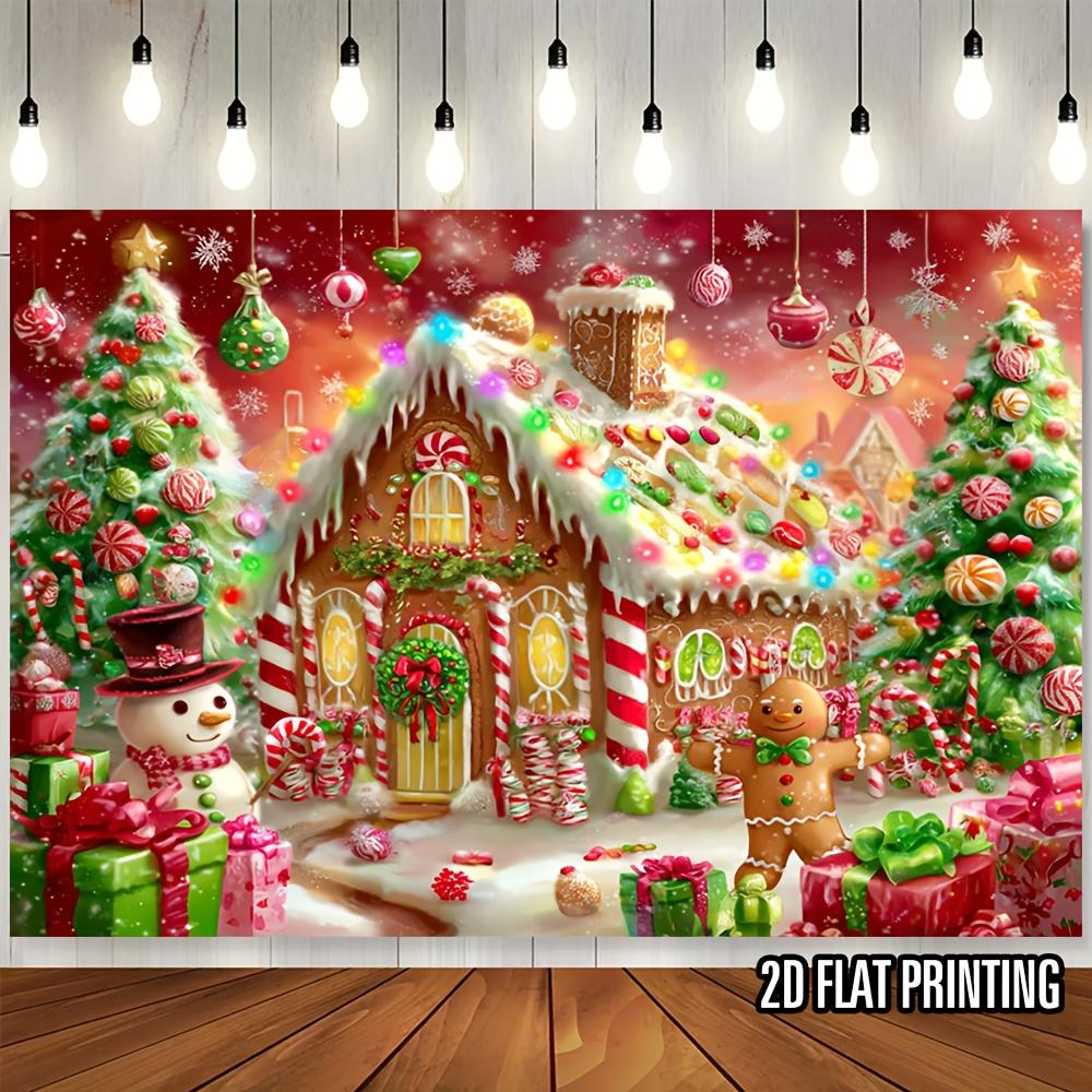 2D flat print party banner background, gingerbread man, lollipop and snowflake - Christmas, birthday, wedding